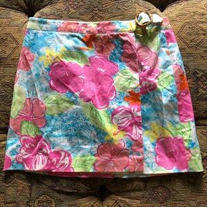 Lilly Pulitzer Wrap Skirt Size 2 “Blue Hawaii” Early 2000’s Tropical Print